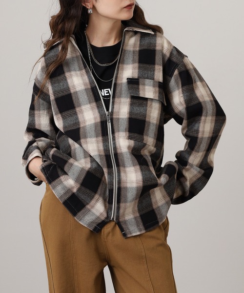 BIG MIKE(ビッグマイク)の「BIG MIKE Heavy Flannel Zip Shirt Jacket ヘビーフランネル ジップアップ スクエアシャツジャケット(ブルゾン・メンズ・オフホワイト・L/XL/2XL/M)」の15枚目の写真