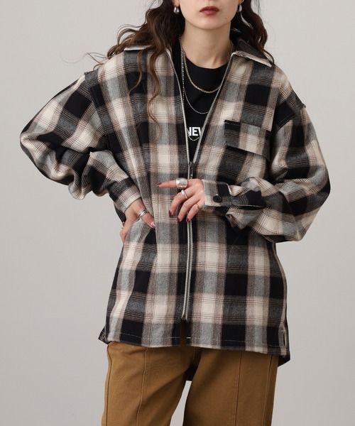 BIG MIKE(ビッグマイク)の「BIG MIKE Heavy Flannel Zip Shirt Jacket ヘビーフランネル ジップアップ スクエアシャツジャケット(ブルゾン・メンズ・オフホワイト・L/XL/2XL/M)」の14枚目の写真