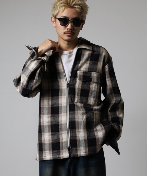 BIG MIKE(ビッグマイク)の「BIG MIKE Heavy Flannel Zip Shirt Jacket ヘビーフランネル ジップアップ スクエアシャツジャケット(ブルゾン・メンズ・オフホワイト・L/XL/2XL/M)」の2枚目の写真