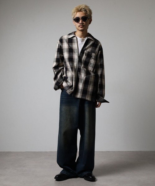 BIG MIKE(ビッグマイク)の「BIG MIKE Heavy Flannel Zip Shirt Jacket ヘビーフランネル ジップアップ スクエアシャツジャケット(ブルゾン・メンズ・オフホワイト・L/XL/2XL/M)」の6枚目の写真