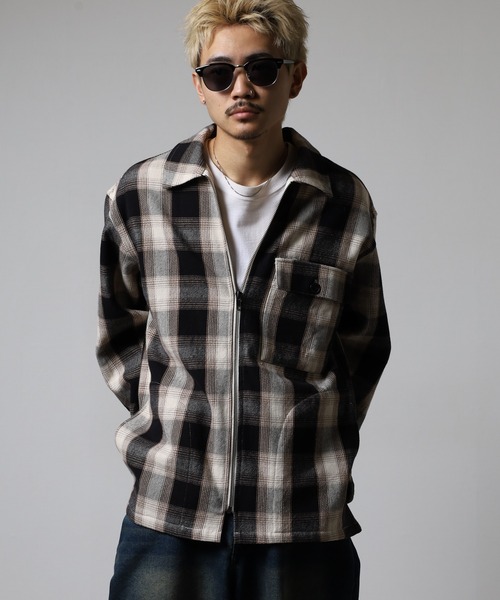 BIG MIKE(ビッグマイク)の「BIG MIKE Heavy Flannel Zip Shirt Jacket ヘビーフランネル ジップアップ スクエアシャツジャケット(ブルゾン・メンズ・オフホワイト・L/XL/2XL/M)」の4枚目の写真