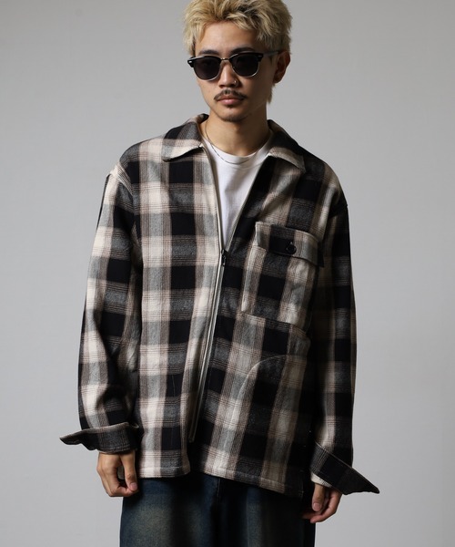BIG MIKE(ビッグマイク)の「BIG MIKE Heavy Flannel Zip Shirt Jacket ヘビーフランネル ジップアップ スクエアシャツジャケット(ブルゾン・メンズ・オフホワイト・L/XL/2XL/M)」の5枚目の写真
