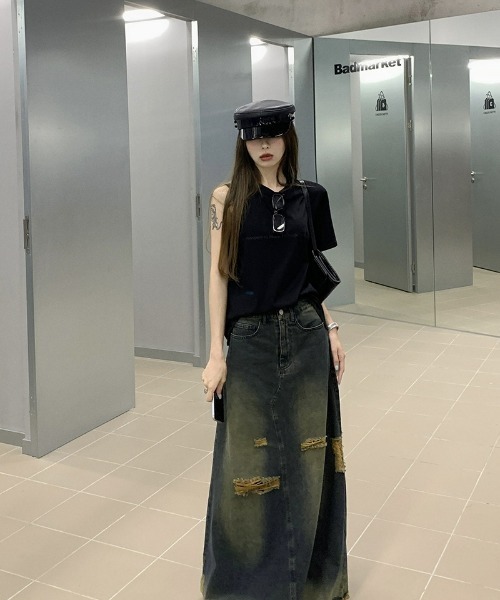 セール】ハイウエスト デニムマキシスカート（スカート）｜Ritzy