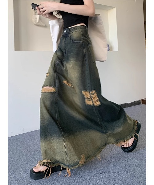 Ritzy（リッツィー）の「ハイウエスト  デニムマキシスカート（スカート・レディース・ブルー・M/L）」の9枚目の写真