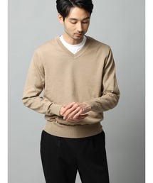 Vネックニット 長袖 ウォッシャブル オーガニックコットンブレンド天竺 無地