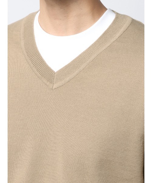 SUIT SQUARE（スーツスクエア）の「Vネックニット 長袖 ウォッシャブル オーガニックコットンブレンド天竺 無地（ニット/セーター・メンズ・ベージュ系/ブラック系/ネイビー系・S/M/L/LL）」の11枚目の写真
