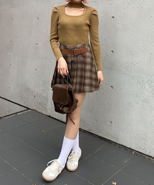 Mejoul（メジュール）の「【2025秋冬新作】【インパン付き】サイドベルトチェックプリーツミニスカート（スカート・レディース・ブラック/ブラウン・M/L）」の11枚目の写真