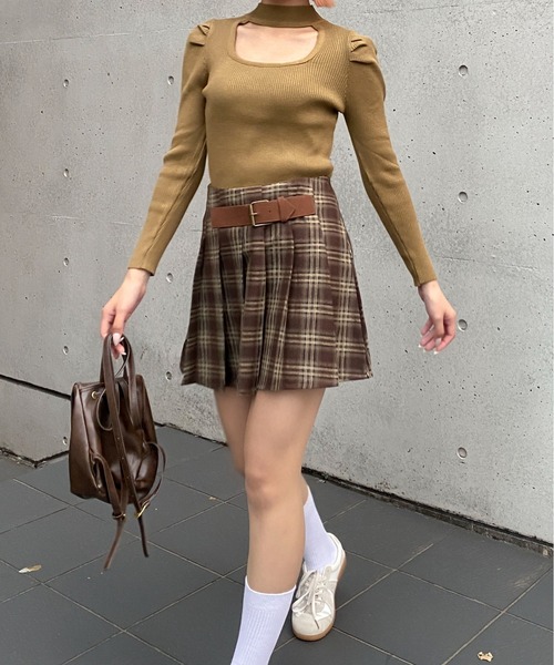 Mejoul（メジュール）の「【2025秋冬新作】【インパン付き】サイドベルトチェックプリーツミニスカート（スカート・レディース・ブラック/ブラウン・M/L）」の14枚目の写真