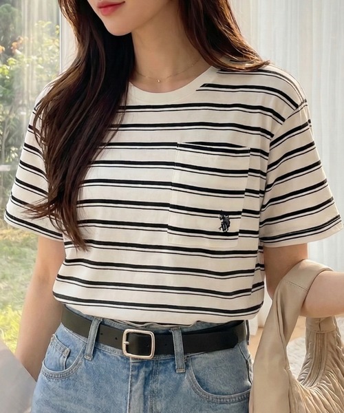 U.S. POLO ASSN.（ユーエスポロアッスン）の「【U.S. POLO ASSN.】ポケット付き Ｔシャツ（Tシャツ/カットソー・レディース・チャコール/ブラック×ホワイト/ホワイト×ブラック/オフホワイト/ネイビー・L/M）」の3枚目の写真