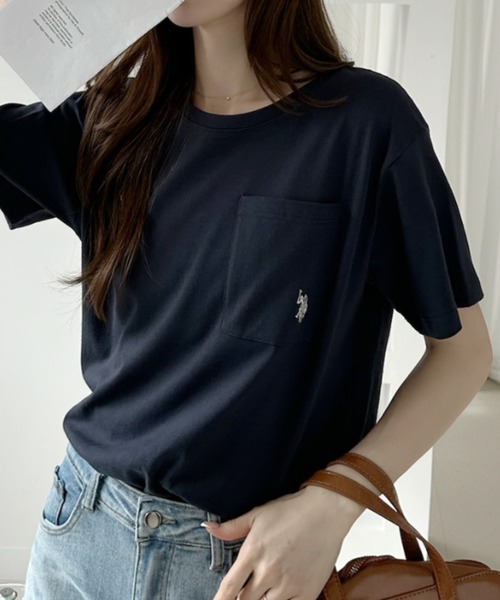 U.S. POLO ASSN.（ユーエスポロアッスン）の「【U.S. POLO ASSN.】ポケット付き Ｔシャツ（Tシャツ/カットソー・レディース・チャコール/ブラック×ホワイト/ホワイト×ブラック/オフホワイト/ネイビー・L/M）」の5枚目の写真