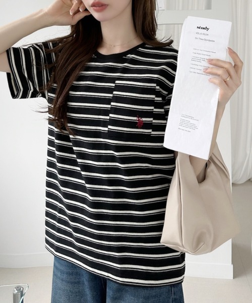 U.S. POLO ASSN.（ユーエスポロアッスン）の「【U.S. POLO ASSN.】ポケット付き Ｔシャツ（Tシャツ/カットソー・レディース・チャコール/ブラック×ホワイト/ホワイト×ブラック/オフホワイト/ネイビー・L/M）」の10枚目の写真