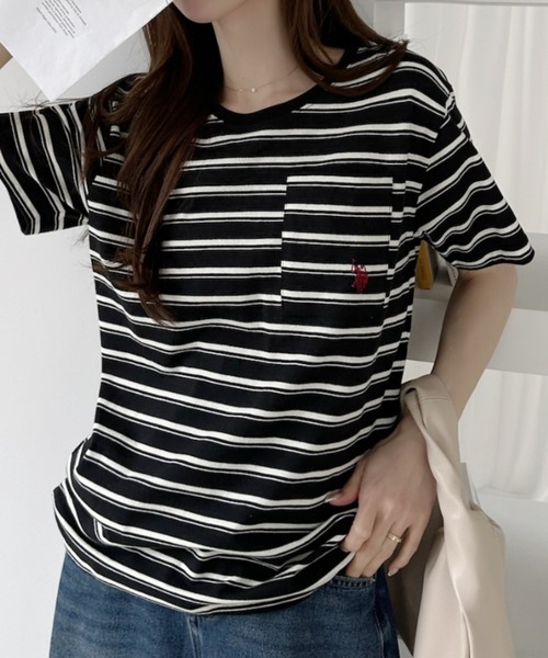 U.S. POLO ASSN.（ユーエスポロアッスン）の「【U.S. POLO ASSN.】ポケット付き Ｔシャツ（Tシャツ/カットソー・レディース・チャコール/ブラック×ホワイト/ホワイト×ブラック/オフホワイト/ネイビー・L/M）」の9枚目の写真