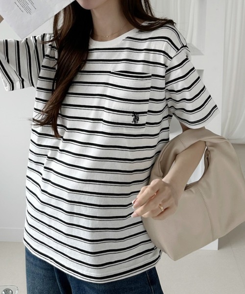 U.S. POLO ASSN.（ユーエスポロアッスン）の「【U.S. POLO ASSN.】ポケット付き Ｔシャツ（Tシャツ/カットソー・レディース・チャコール/ブラック×ホワイト/ホワイト×ブラック/オフホワイト/ネイビー・L/M）」の7枚目の写真