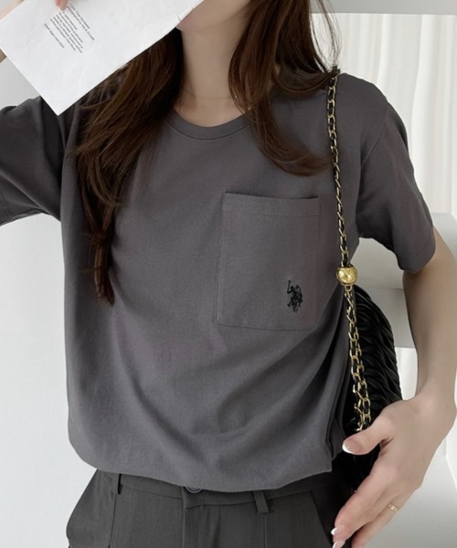 U.S. POLO ASSN.（ユーエスポロアッスン）の「【U.S. POLO ASSN.】ポケット付き Ｔシャツ（Tシャツ/カットソー・レディース・チャコール/ブラック×ホワイト/ホワイト×ブラック/オフホワイト/ネイビー・L/M）」の18枚目の写真