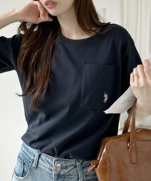 U.S. POLO ASSN.（ユーエスポロアッスン）の「【U.S. POLO ASSN.】ポケット付き Ｔシャツ（Tシャツ/カットソー・レディース・チャコール/ブラック×ホワイト/ホワイト×ブラック/オフホワイト/ネイビー・L/M）」の20枚目の写真