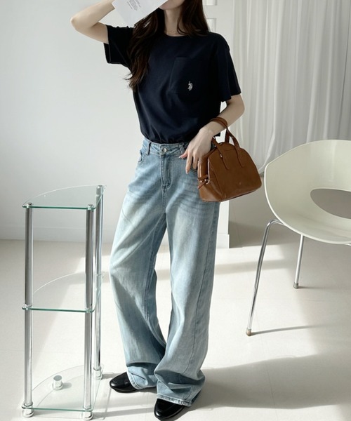 U.S. POLO ASSN.（ユーエスポロアッスン）の「【U.S. POLO ASSN.】ポケット付き Ｔシャツ（Tシャツ/カットソー・レディース・チャコール/ブラック×ホワイト/ホワイト×ブラック/オフホワイト/ネイビー・L/M）」の11枚目の写真