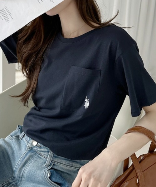 U.S. POLO ASSN.（ユーエスポロアッスン）の「【U.S. POLO ASSN.】ポケット付き Ｔシャツ（Tシャツ/カットソー・レディース・チャコール/ブラック×ホワイト/ホワイト×ブラック/オフホワイト/ネイビー・L/M）」の19枚目の写真
