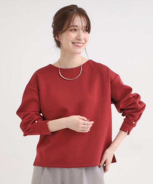 DRESKIP（ドレスキップ）の「【S-LL】大人のデイリースタイルに お袖タック フェイクパール付きトップス（Tシャツ/カットソー・レディース・アイボリー/レッド系1/ダークブラウン/チャコールグレー・02/01/04/03）」の14枚目の写真