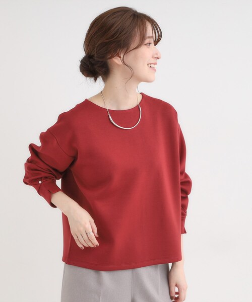 DRESKIP（ドレスキップ）の「【S-LL】大人のデイリースタイルに お袖タック フェイクパール付きトップス（Tシャツ/カットソー・レディース・アイボリー/レッド系1/ダークブラウン/チャコールグレー・02/01/04/03）」の15枚目の写真