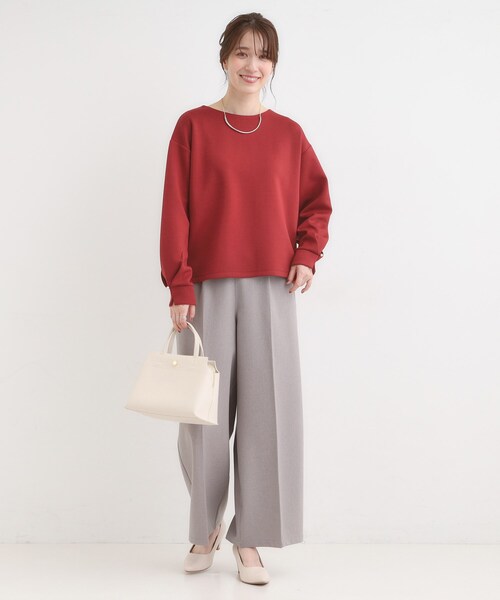 DRESKIP（ドレスキップ）の「【S-LL】大人のデイリースタイルに お袖タック フェイクパール付きトップス（Tシャツ/カットソー・レディース・アイボリー/レッド系1/ダークブラウン/チャコールグレー・02/01/04/03）」の16枚目の写真