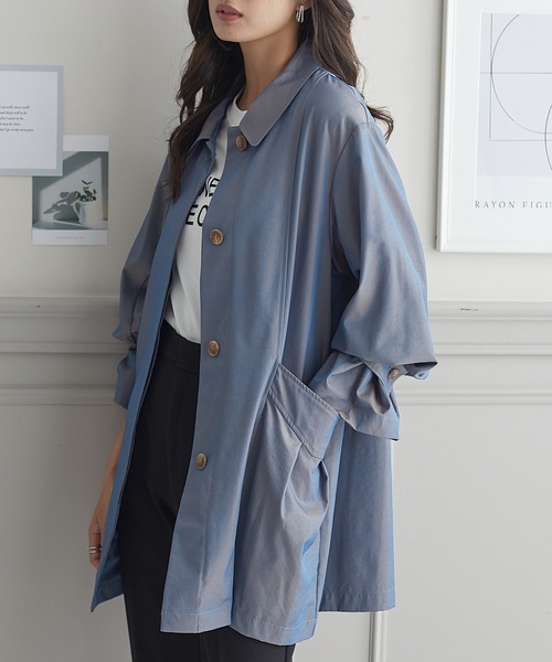 ReDial(リダイアル)の「シャンブレースプリングコート(トレンチコート・レディース・ブルーグレー/ベージュ・M/L/LL)」の9枚目の写真