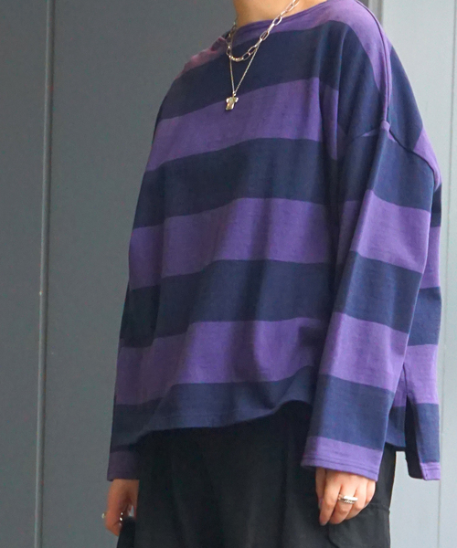 JOURNAL STANDARD LUXE（ジャーナルスタンダード　ラックス）の「ボーダーワイドプル（Tシャツ/カットソー・レディース・ネイビー/チャコールグレー・FREE）」の6枚目の写真