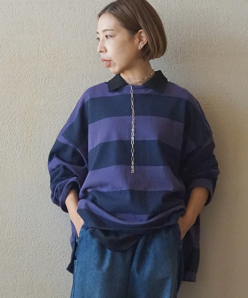 JOURNAL STANDARD LUXE（ジャーナルスタンダード　ラックス）の「ボーダーワイドプル（Tシャツ/カットソー・レディース・ネイビー/チャコールグレー・FREE）」の8枚目の写真