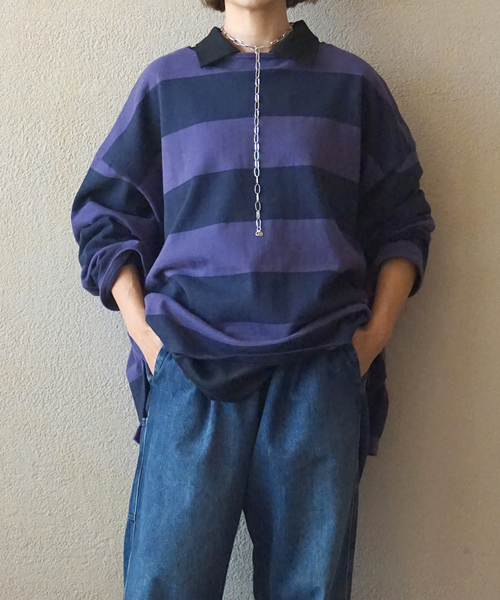 JOURNAL STANDARD LUXE（ジャーナルスタンダード　ラックス）の「ボーダーワイドプル（Tシャツ/カットソー・レディース・ネイビー/チャコールグレー・FREE）」の9枚目の写真