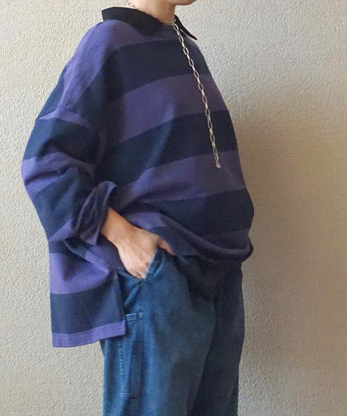 JOURNAL STANDARD LUXE（ジャーナルスタンダード　ラックス）の「ボーダーワイドプル（Tシャツ/カットソー・レディース・ネイビー/チャコールグレー・FREE）」の10枚目の写真