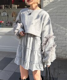 w closet | 【1枚でオシャレ見え♪】チュールスリーブスウェットワンピース(ワンピース)