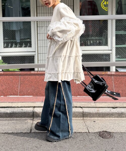 w closet(ダブルクローゼット)の「【リバイバル/4色展開】チュールフリルスウェットワンピース《WEB限定》(ワンピース・レディース・ブラック/パープル/グレー/アイボリー・FREE)」の8枚目の写真