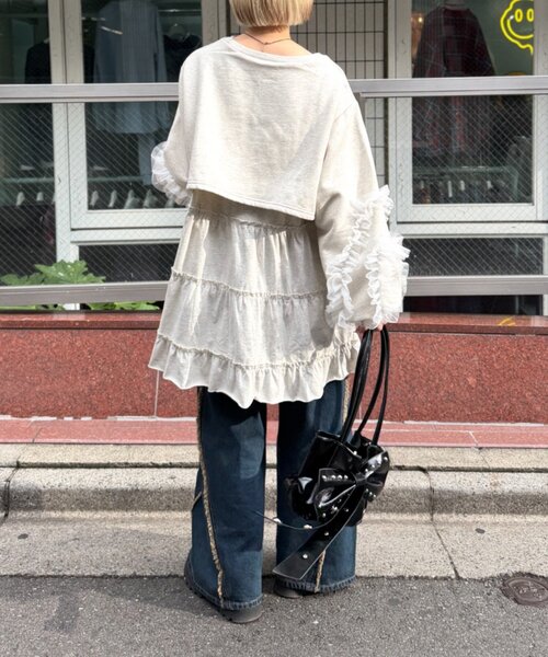 w closet(ダブルクローゼット)の「【リバイバル/4色展開】チュールフリルスウェットワンピース《WEB限定》(ワンピース・レディース・ブラック/パープル/グレー/アイボリー・FREE)」の9枚目の写真