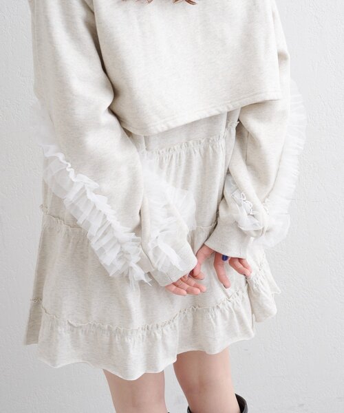 チュールスリーブスウェットワンピース（ワンピース）｜w closet