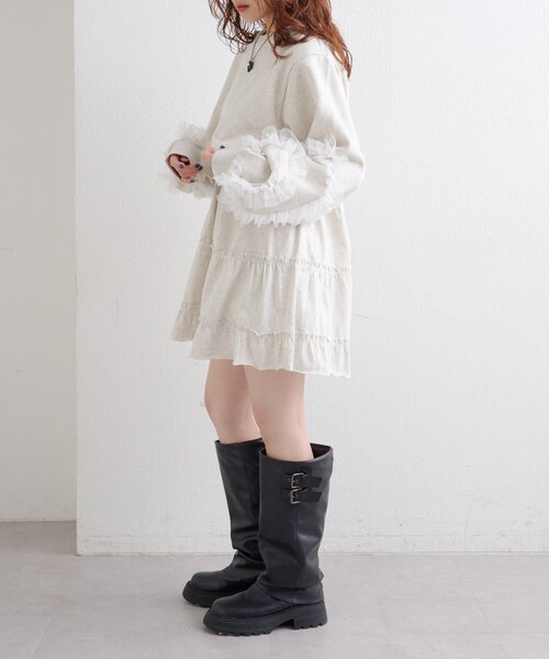 チュールスリーブスウェットワンピース（ワンピース）｜w closet