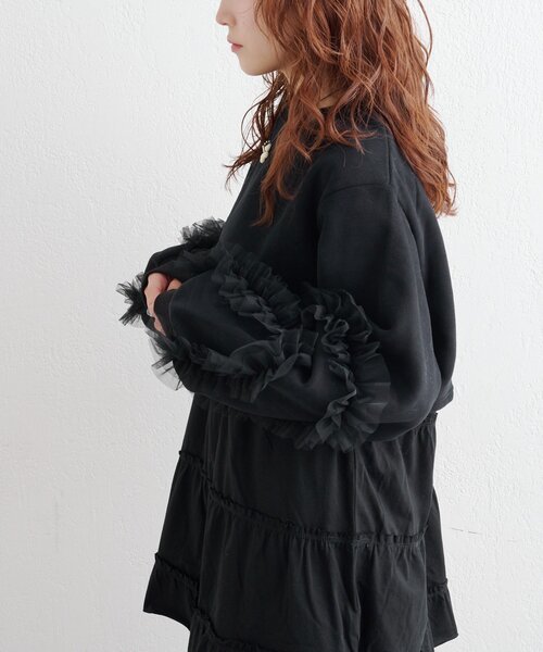 チュールスリーブスウェットワンピース（ワンピース）｜w closet