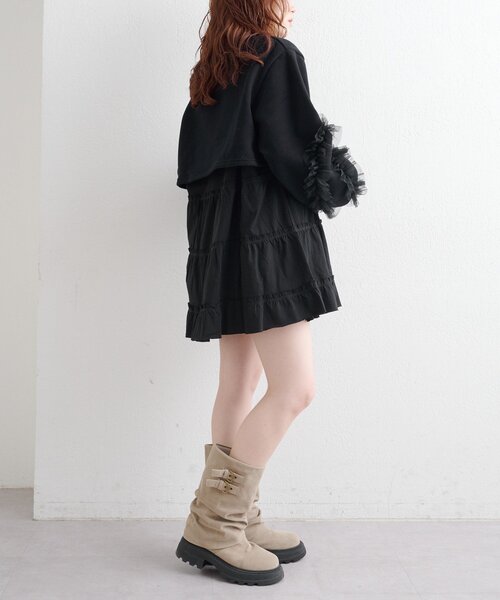 チュールスリーブスウェットワンピース チュールスリーブスウェットワンピース（ワンピース）｜w closet