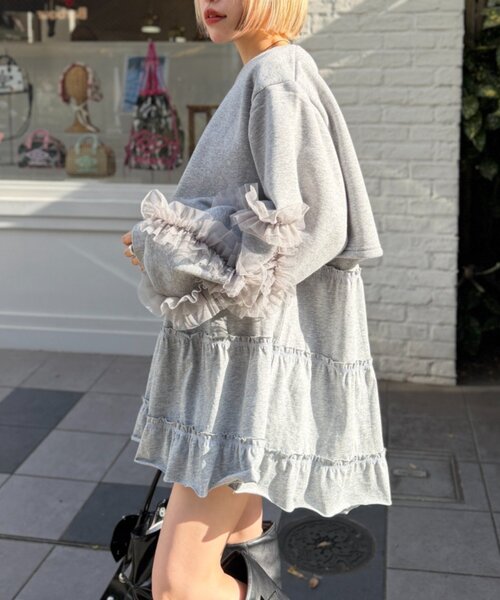 w closet（ダブルクローゼット）の「チュールスリーブスウェットワンピース（ワンピース・レディース・ブラック/パープル/グレー/アイボリー・FREE）」の20枚目の写真