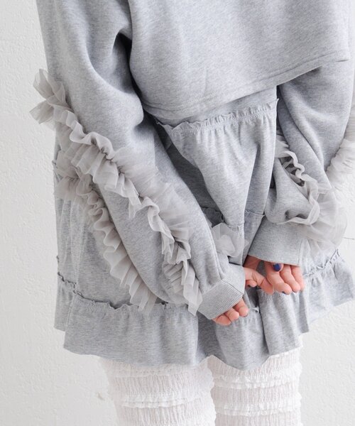 w closet（ダブルクローゼット）の「チュールスリーブスウェットワンピース（ワンピース・レディース・ブラック/パープル/グレー/アイボリー・FREE）」の13枚目の写真