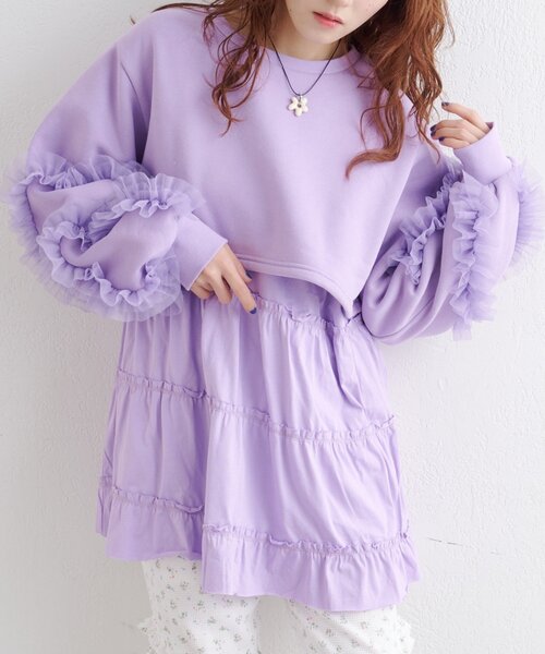 チュールスリーブスウェットワンピース（ワンピース）｜w closet