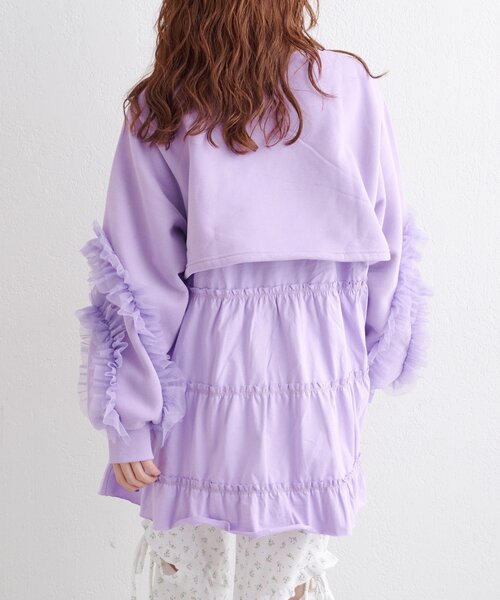 w closet（ダブルクローゼット）の「チュールスリーブスウェットワンピース（ワンピース・レディース・ブラック/パープル/グレー/アイボリー・FREE）」の7枚目の写真