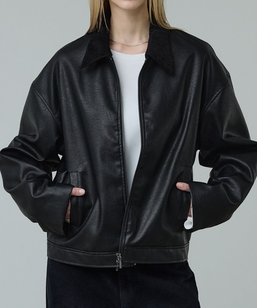 黒 ダブルジップ カジュアルジャケット CALLNE】Vintage Design Doublezip Jacket / ヴィンテージデザイン