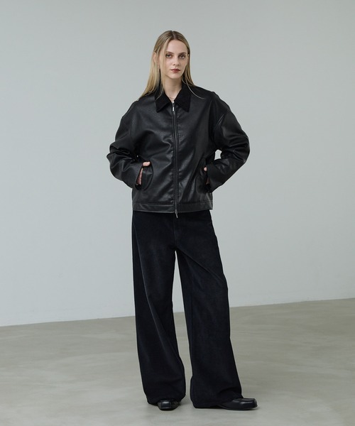 黒 ダブルジップ カジュアルジャケット CALLNE】Vintage Design Doublezip Jacket / ヴィンテージデザイン