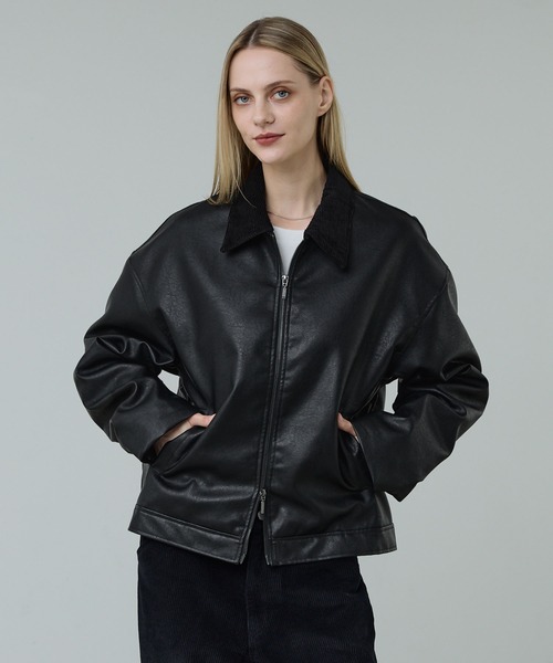 新品✨23区　ダブルジップレザージャケット　スタンドカラー　黒　38 CALLNE】Vintage Design Doublezip Jacket / ヴィンテージデザイン