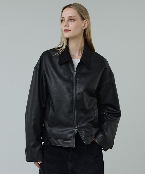 黒 ダブルジップ カジュアルジャケット CALLNE】Vintage Design Doublezip Jacket / ヴィンテージデザイン