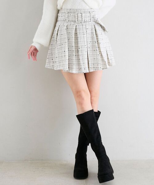 MAJESTIC LEGON（マジェスティックレゴン）の「ベルト付きプリーツミニスカパン（スカート・レディース・ホワイト系その他2/ブラック系その他/グレー系その他・MEDIUM）」の7枚目の写真