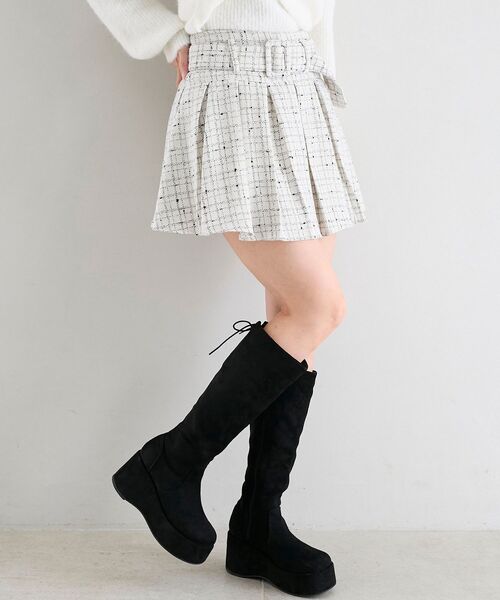 MAJESTIC LEGON（マジェスティックレゴン）の「ベルト付きプリーツミニスカパン（スカート・レディース・ホワイト系その他2/ブラック系その他/グレー系その他・MEDIUM）」の8枚目の写真