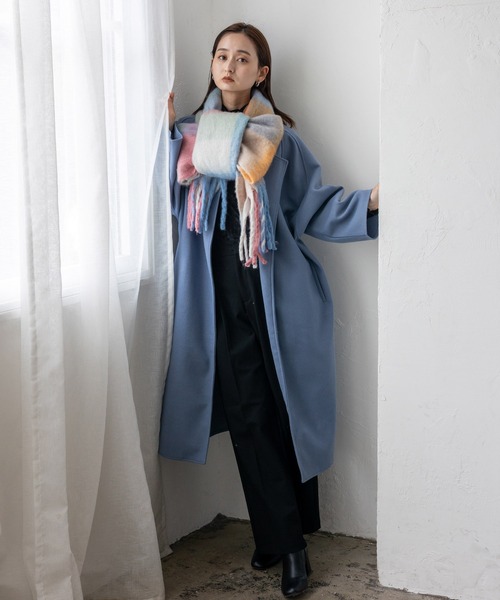 VitaFelice（ヴィータフェリーチェ）の「モヘアタッチチェック大判ストール（マフラー・レディース・オレンジ系その他/ブラウン系その他/イエロー系その他/ピンク系その他/グリーン系その他/レッド系その他・FREE）」の9枚目の写真