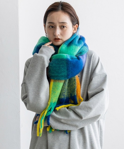 VitaFelice（ヴィータフェリーチェ）の「モヘアタッチチェック大判ストール（マフラー・レディース・オレンジ系その他/ブラウン系その他/イエロー系その他/ピンク系その他/グリーン系その他/レッド系その他・FREE）」の18枚目の写真