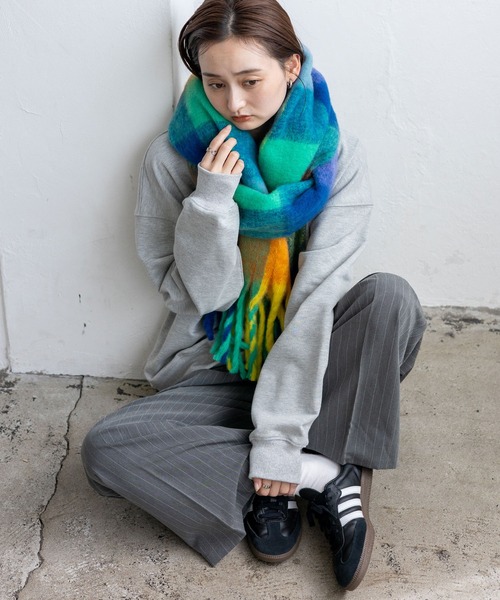 VitaFelice（ヴィータフェリーチェ）の「モヘアタッチチェック大判ストール（マフラー・レディース・オレンジ系その他/ブラウン系その他/イエロー系その他/ピンク系その他/グリーン系その他/レッド系その他・FREE）」の20枚目の写真