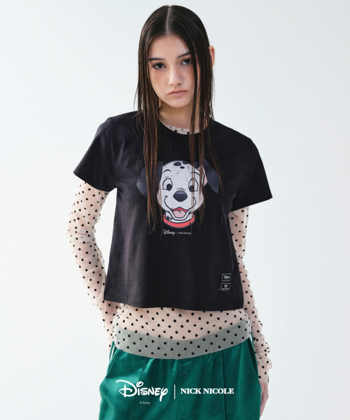 NICK&NICOLE(ニックアンドニコール)の「DISNEY 101 DALMATIAN SMILE PRINTING CROP TOP_BLACK(Tシャツ/カットソー・レディース・その他・FREE)」の1枚目の写真